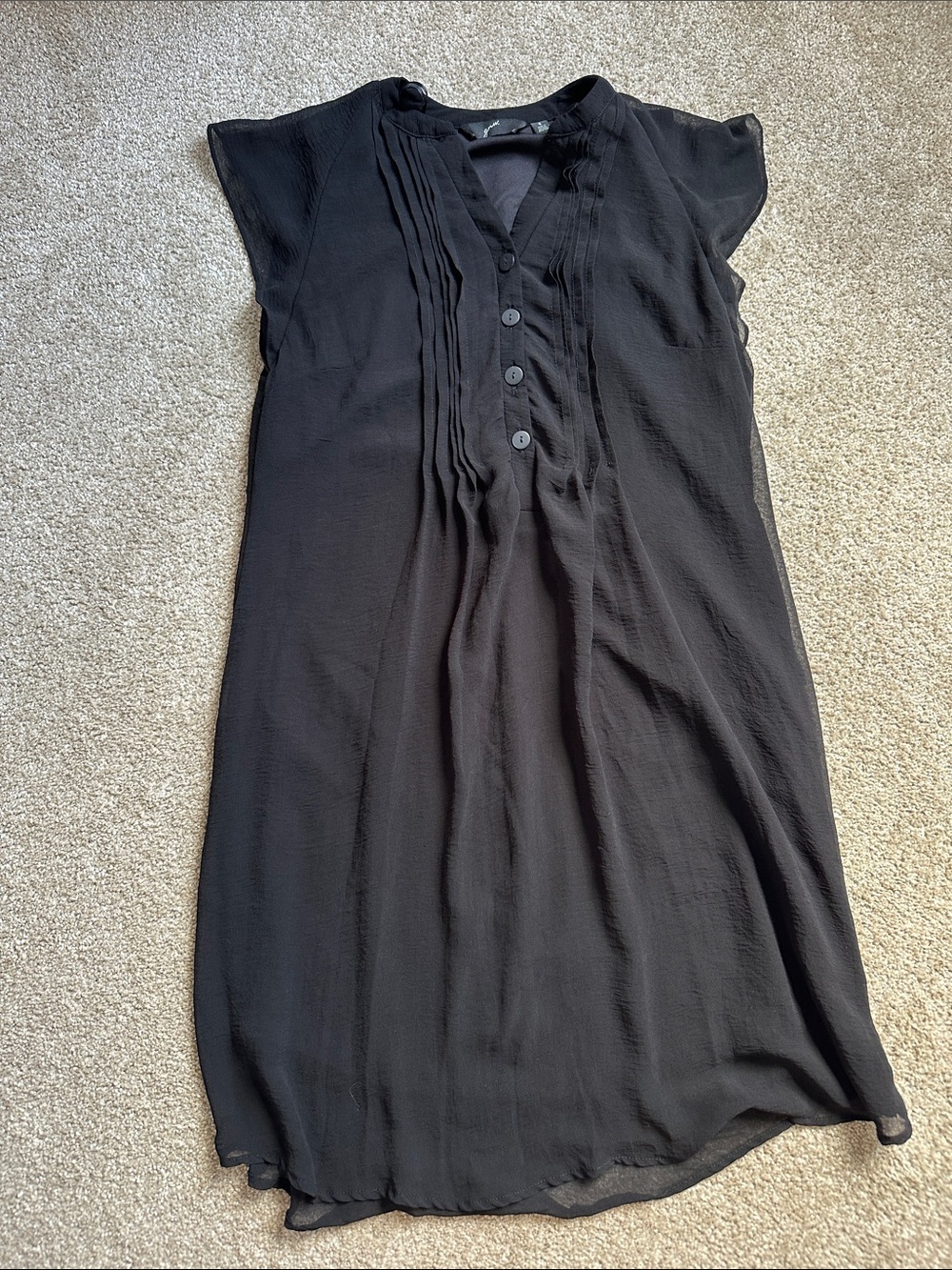 Black Button-Front Pintuck Midi Dress